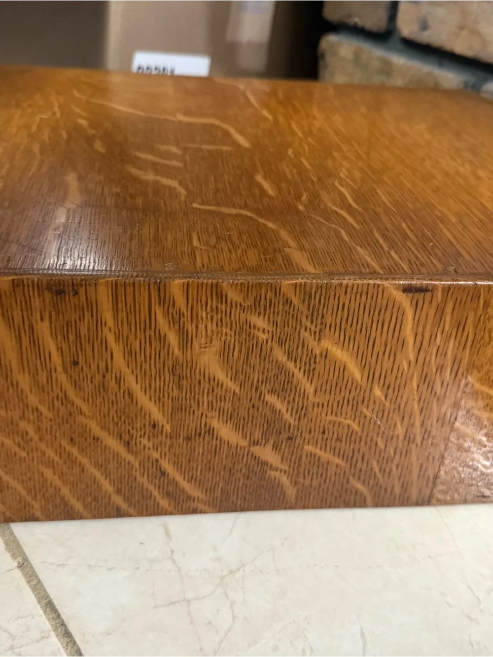 Vintage Globe Oak Desktop File Drawer Organizer - Brown with Brass Accents
